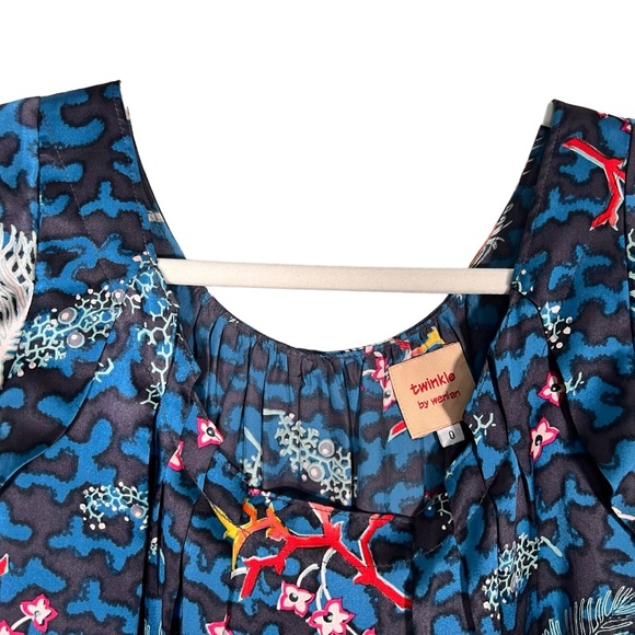 Twinkle By Wenlan Coral reefs Mixed Print Silk Top Size 0 - Picture 2 of 12